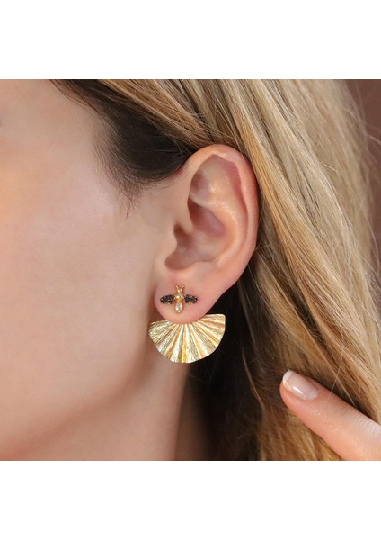 Mini Arı Gold Kaplama Gümüş Küpe