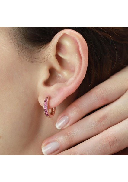 Fuşya Zirkon Taşlı Rose Gold Kaplama Halka Gümüş Küpe fiyatları