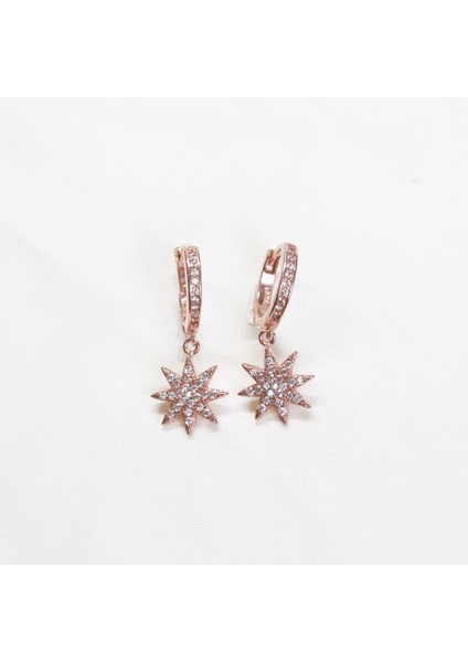 Zirkon Taşlı Kutup Yıldızı Rose Gold Kaplama Gümüş Küpe modelleri