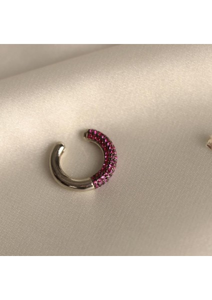 Yuvarlak Mor Zirkon Taşlı Gümüş Kıkırdak Küpe modelleri