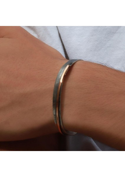 Otantik El Işi Sade Rose Gold Çizgili Kelepçe