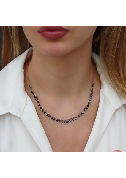 Sıra Siyah Zirkon Taş Rose Gold Kaplama Gümüş Kolye modelleri