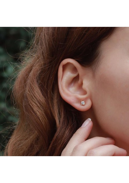 Starlıght Diamond Tek Taş Round Kesim Gold Kaplama Küpe