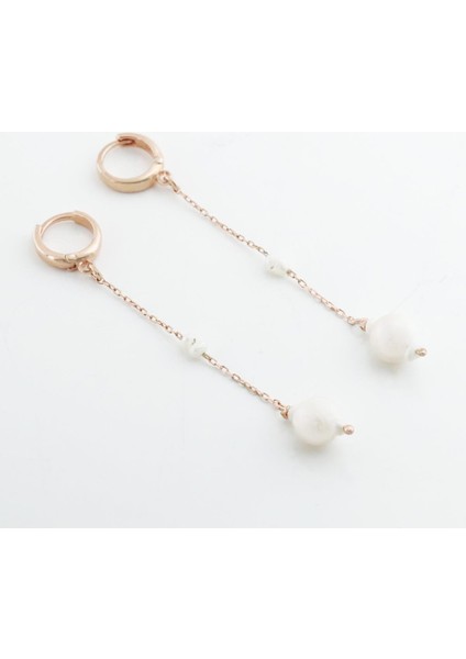 Sallantılı Rose Gold Kaplama Inci Gümüş Küpe