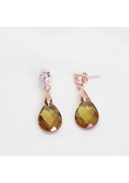 Zultanit Taşlı Damla Model Rose Gold Kaplama Gümüş Küpe modelleri