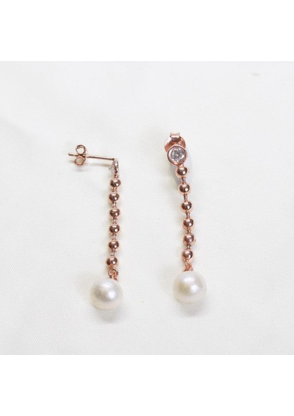 Sallantılı Zirkon Taşlı Rose Gold Kaplama Gümüş Inci Küpe fiyatları