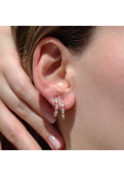 Zirkon Taşlı Rose Gold Kaplama Gümüş Halka Küpe