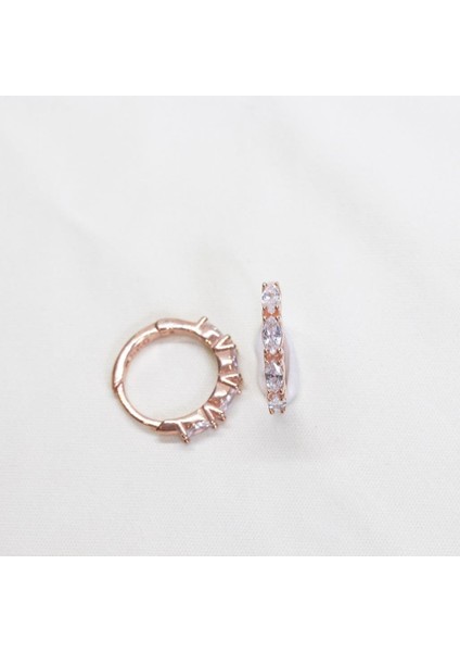 Zirkon Taşlı Rose Gold Kaplama Gümüş Halka Küpe