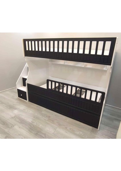Beyaz Antrasit Oymalı Model Çocuk Ranzası