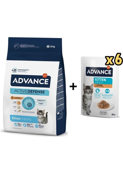 Tavuklu ve Pirinçli Yavru Kedi Maması 10 kg + 6 Adet Advance Tavuklu Yavru Kedi Pouch Yaş Maması 85 gr