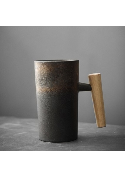 Earth Mugs El Yapımı Seramik Kahve Kupası – Ahşap Saplı Retro Taş Eşya, 201-300ML Kapasite, Aile, Ofis ve Ev Için Ideal (Yurt Dışından)