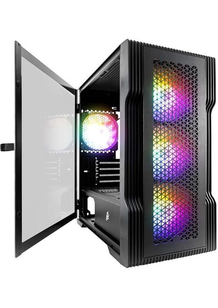 Trılobıte T3 Siyah 600W 80+ Raınbow 4X12CM Fan Temperli Cam Mesh USB 3.0 M-Atx Kasa