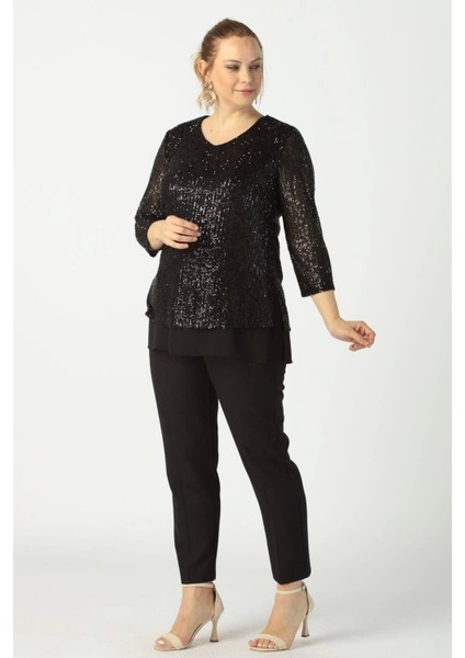 Kadın Siyah Payet Büyük Beden Bluz fiyatları