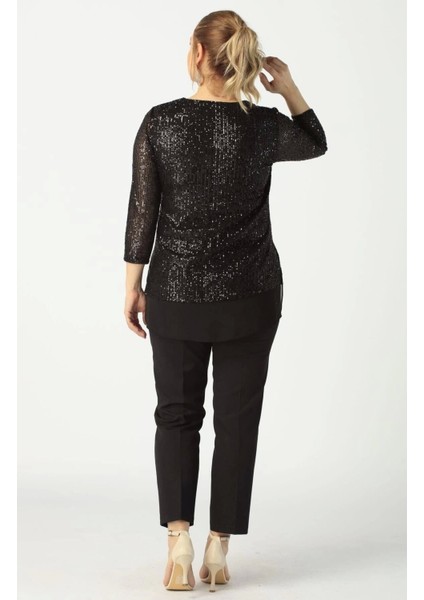 Kadın Siyah Payet Büyük Beden Bluz modelleri