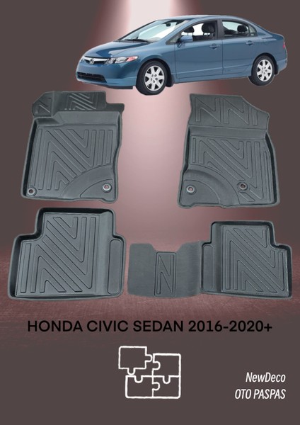 NewDeco Honda Civic Sedan 2016-2020 Için 5,5d Carbon Style Havuzlu Paspas - Tpe Malzeme