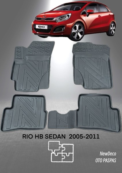 NewDeco Kia Rio Sedan 2005-2011 Için 5,5d Carbon Style Havuzlu Paspas - Tpe Malzeme