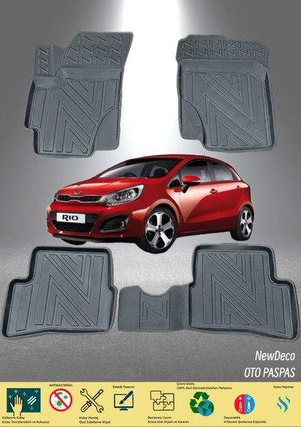 NewDeco Kia Rio Sedan 2005-2011 Için 5,5d Carbon Style Havuzlu Paspas - Tpe Malzeme