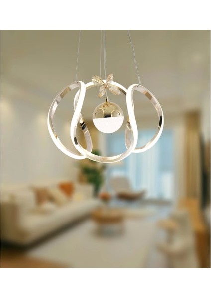 Kavis Modeli Fransız Sarı Kaplama Tek Toplu 3 Renk Modüllü Ledli Salon Avize ve Oturma Odası Led Avize