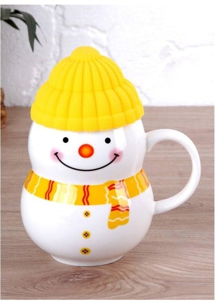 Sarı Seramik Kardan Adam Mug 300ML Desenli Kupa Yeni Yıl Yılbaşı Teması