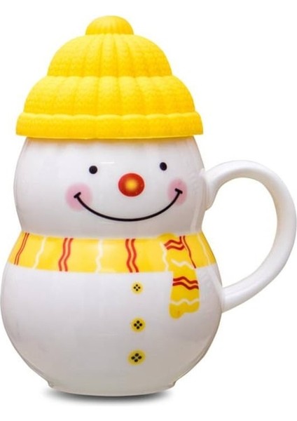 Sarı Seramik Kardan Adam Mug 300ML Desenli Kupa Yeni Yıl Yılbaşı Teması