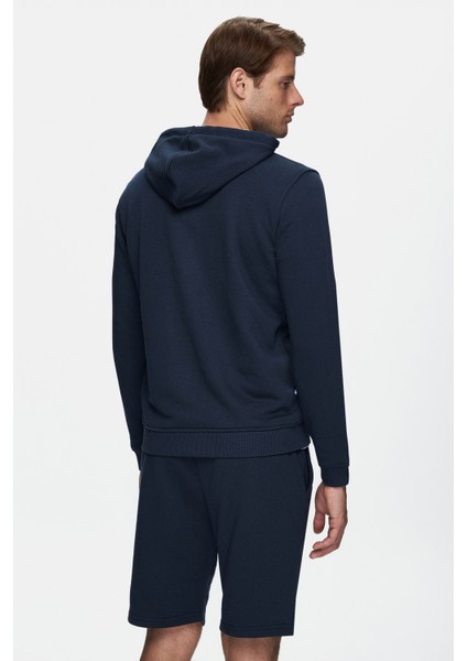 HILGARD Koyu Lacivert Kapüşonlu ve Fermuarlı Baskılı Standard Fit Erkek Sweatshirt fırsatları