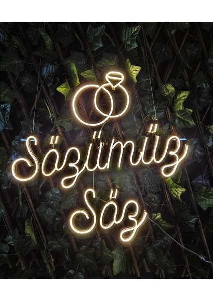 Cizgineon Sözümüz Söz Işıklı Neon LED Duvar Dekarasyon GÜN IŞIĞI 65*65 CM