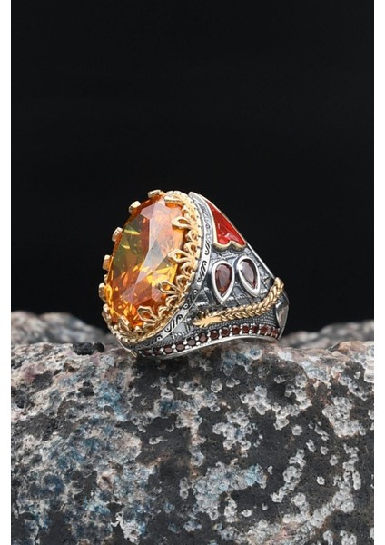 Doğal Sitrin Taşlı Tesbih ve 925 Ayar Gümüş Erkek Yüzüğü Sitrin Taşlı 901416 fırsatları