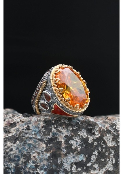 Doğal Sitrin Taşlı Tesbih ve 925 Ayar Gümüş Erkek Yüzüğü Sitrin Taşlı 901416 indirimleri