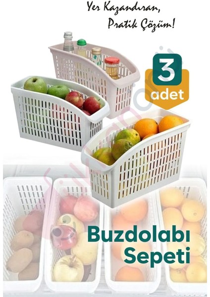3 Adet Buzdolabı Içi Düzenleyici Sebze Meyve Sepeti Mutfak Banyo Tezgah Altı Üstü Organizer