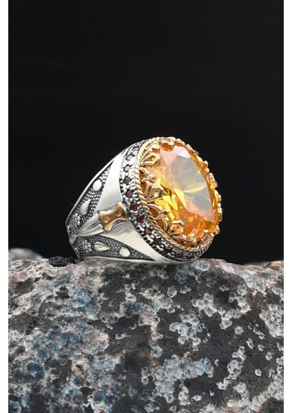 Doğal Sitrin Taşlı Tesbih ve 925 Ayar Gümüş Erkek Yüzüğü Sitrin Taşlı 901417 fırsatları