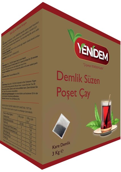Yenidem Kare Demlik Süzen Poşet Çay 3 kg Ev Tipi