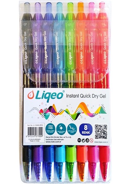 Liqeo G-7008B Instant Dry Gel Kalem 0.7 mm 8'li Pvc