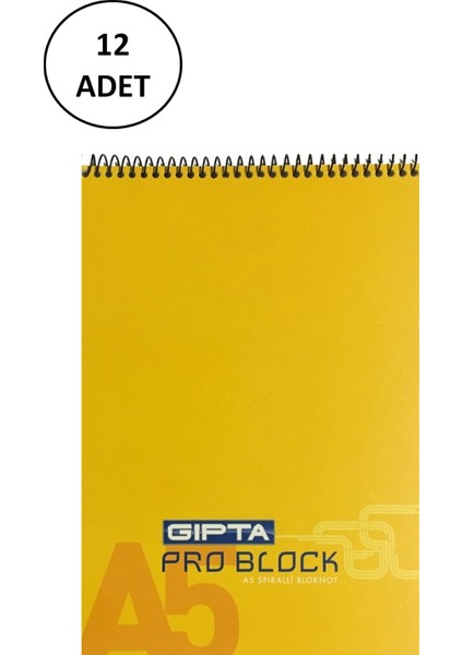 Pro Block Spiralli Bloknot A5 40 Yaprak Kareli 12 Adet