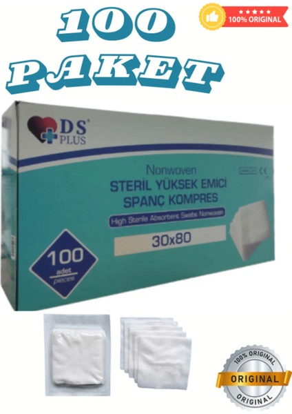 Steril Nonwoven Kompres Yüksek Emici 30X80CM (2 Adet 30X40) (100 Lü Kutu Fiyatıdır )