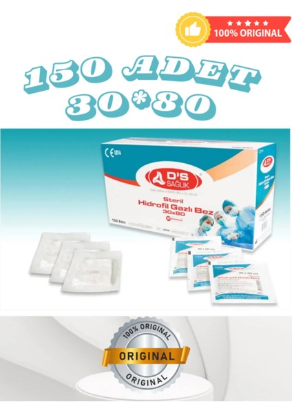 Steril Hidrofil Gazlı Bez 30X80CM (2 Adet 30X40) ( 150'LI Kutu Fiyatıdır )