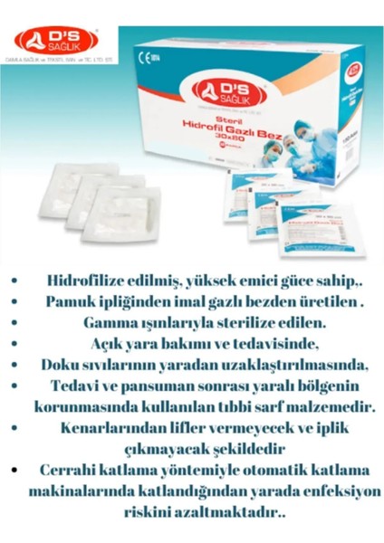 Steril Hidrofil Gazlı Bez 30X80CM (2 Adet 30X40) ( 150'LI Kutu Fiyatıdır ) modelleri