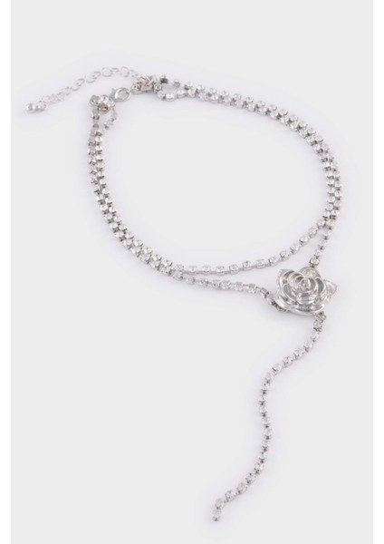 Kadın Gül Detaylı Taşlı Sallantılı Silver Kolye E1437AXNS fiyatları