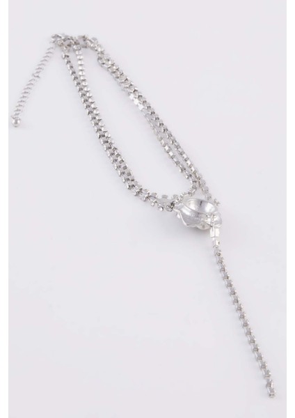 Kadın Gül Detaylı Taşlı Sallantılı Silver Kolye E1437AXNS fırsatları