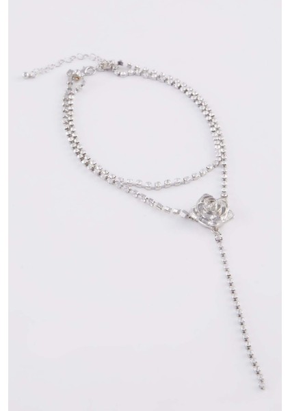 Kadın Gül Detaylı Taşlı Sallantılı Silver Kolye E1437AXNS indirimleri