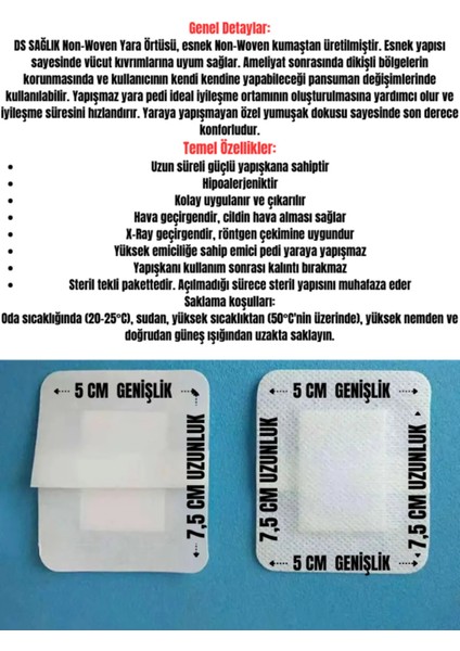 Esnek Steril (Nonwoven) Örtüsü 5cm*7,5cm - (50 Adet) fiyatları