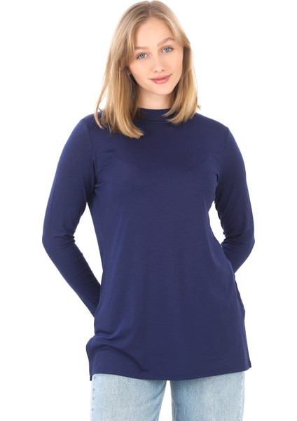 Viskon Dik Yaka Tunik-Lacivert modelleri