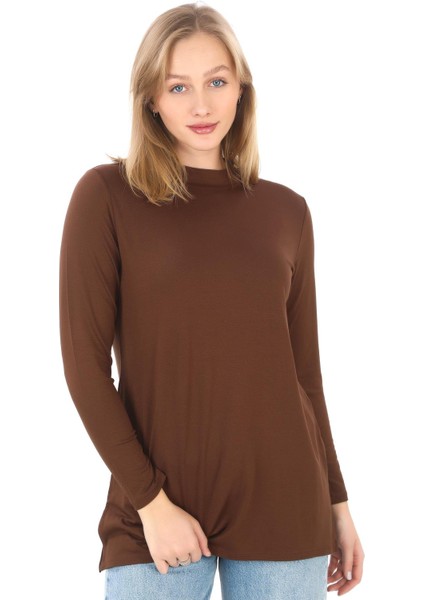 Viskon Dik Yaka Tunik-Kahverengi