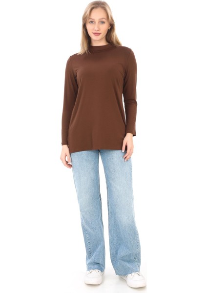 Viskon Dik Yaka Tunik-Kahverengi fiyatları