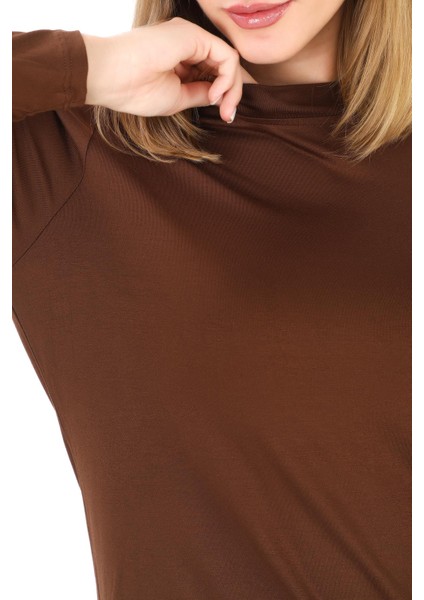 Viskon Dik Yaka Tunik-Kahverengi fırsatları