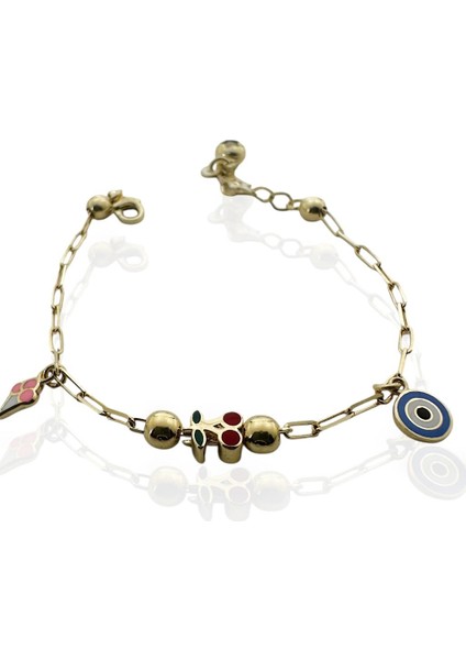 Kiraz Dondurma Nazar Çocuk Bilekliği 14 Ayar Altın Bileklik