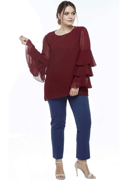 28009 Kolları Fırfırlı Büyük Beden Bluz Bordo fiyatları