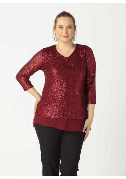 28034 Payet Büyük Beden Bluz Bordo