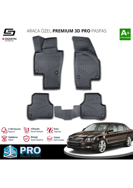 Skoda Superb 2 3D Pro Havuzlu Paspas 2008-2014 A+ Kalite
