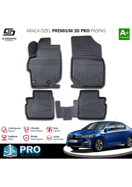 Citroen C-Elysee 3D Pro Havuzlu Paspas 2012-2017 A+ Kalite
