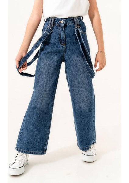 Kız Çocuk Askı Detaylı Kot Pantolon G2167